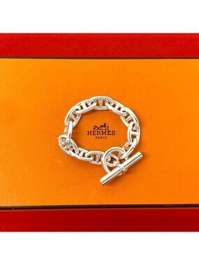 Hermes Chaine D'ancre TGM 11 Pieces 925 Sterling Silver Bracelet Chain Bangle